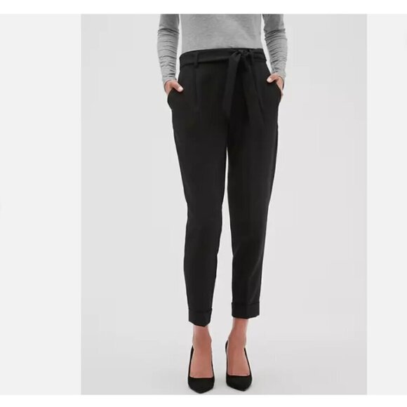 Banana Republic Black Tie-Waist Tapered-Leg Size 0/25 Dress Pants RETAIL $90 - Picture 1 of 2